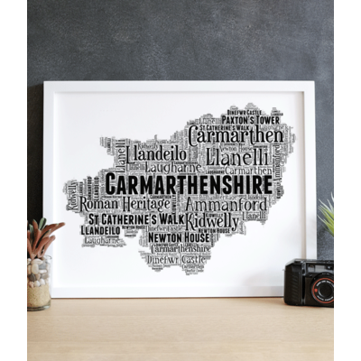 Carmarthenshire - Personalised Word Art Map