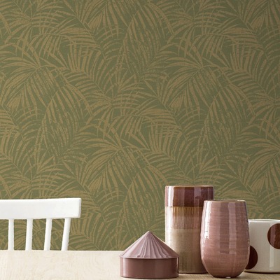 Rasch Denzo II Wallpaper Perfect Palms Olive with Gold 832129