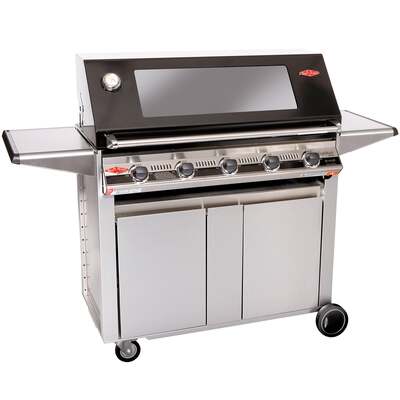 BeefEater Signature S3000E Designer  5 Burner Gas Barbecue with Stainless Steel Cabinet Trolley and Side Burner