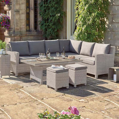 Kettler Palma Corner Left Hand White Wash Wicker Outdoor Sofa Set with Coffee Table