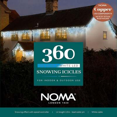 Noma Christmas 240, 360, 480, 720, 960 Snowing Icicle LED Lights with White Cable- White/ Ice Blue, 360 Bulbs