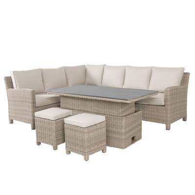 Kettler Palma Corner Right Hand Oyster Wicker Outdoor Sofa Set with Adjustable S-Q Table