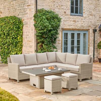Kettler Palma Corner Left Hand Oyster Wicker Outdoor Sofa Set with Adjustable S-Q Table
