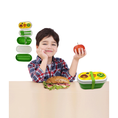 Dinosaur School Lunch Box with Fork & Spoon - 3 Layered Lunch Box Bentos
