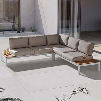 Kettler Elba White Teak Top Aluminium Low Corner Lounge Sofa Set