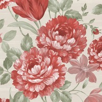 Image of Fayre Floral Wallpaper Red / Cream Muriva 194303