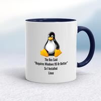 The Box Said Requires Windows 95 So I Installed Linux Mug – White/Navy Blue, 10oz