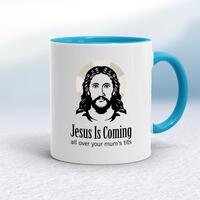 Jesus Is Coming Mug – White/Light Blue, 10oz