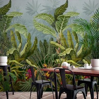Image of Parrot Jungle Leaf Wallpaper Green Mural Grandeco A50701