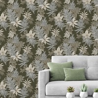 Image of Field Fern Wallpaper Khaki Green Metallic Effect Grandeco A48202