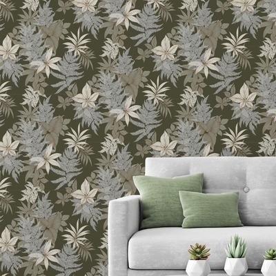 Field Fern Wallpaper Khaki Green Metallic Effect Grandeco A48202