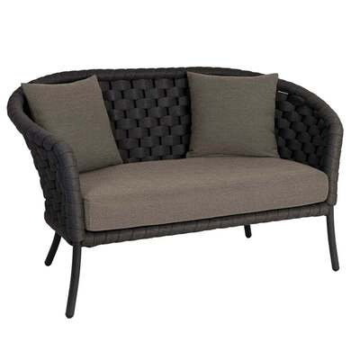 Alexander Rose Dark Grey Cordial 2 Seater Curved Sofa with Cushions, Kvadrat Khaki