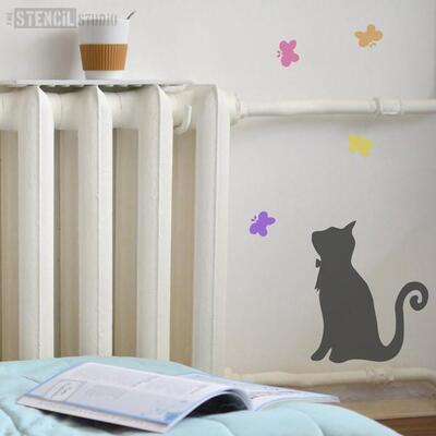 Cat and Butterfly Stencil - XL - A x B  61.8 x 49cm (24.3 x 19.2 inches)