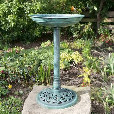 Resin Bird Bath Bronze Effect Weatherproof Garden Ornament