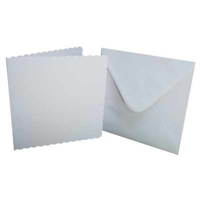 Pack of 25 7" x 7" White Scallop Edge Card & Envelopes