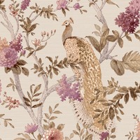 Image of Cottage Chic Pavone Platino Peacock Wallpaper Galerie Pink 25754