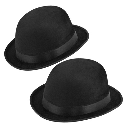 2 x Black Bowler Hat Posh Stag Night Charlie Chaplin Fancy Dress