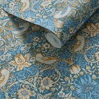 William Morris Strawberry Thief Wallpaper Denim Blue and Spice W0171/02