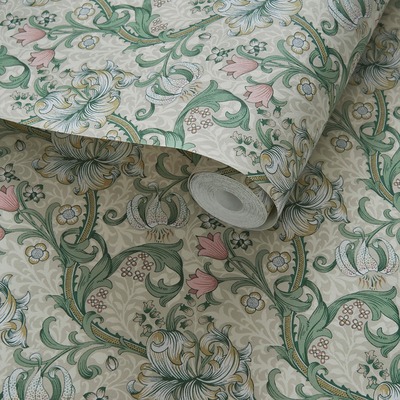William Morris Golden Lily Wallpaper Linen Beige / Blush W0174/01
