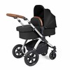 Image of Ickle Bubba Stomp Luxe All in One i-Size Travel System with ISOFIX Base (Frame: Silver, Fabric Colour: Midnight, Handle Bars: Tan)