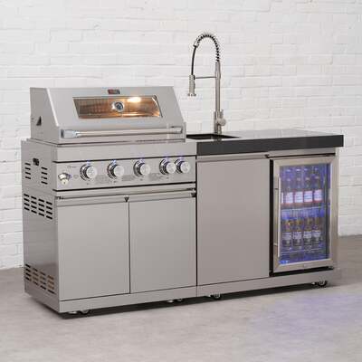 Draco Grills 4 Burner BBQ Modular Outdoor Kitchen with Sink and Fridge Unit, Available Now / Without Granite Side Panels