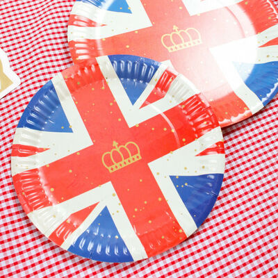 Packs of TEN 9" Union Jack Flag Recyclable Paper Plates - ONE PACK (10)