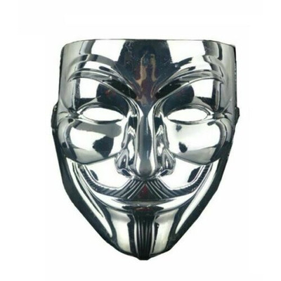 Anonymous Hacker V For Vendetta Guy Fawkes Halloween Face Masks - Silver - Six
