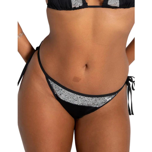 Pour Moi Sea Queen Sequin Tie Side Bikini Brief - Black/Silver