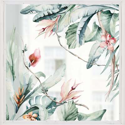 2x Tropical Leaves Window Decal Corners - Small 38x38cm