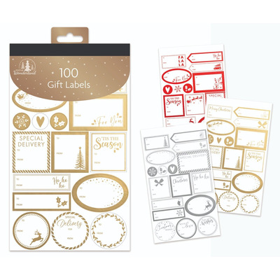 100 Traditional Christmas Foil Stickers Gift Present Tags Labels