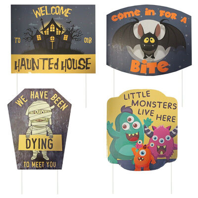 4 x Halloween Garden Party Signs Decorations