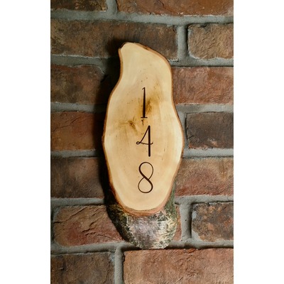 Rustic Wooden Slice House Number