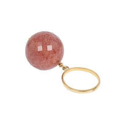 Bubble Strawberry Quartz Gold Ring (size adjustable)