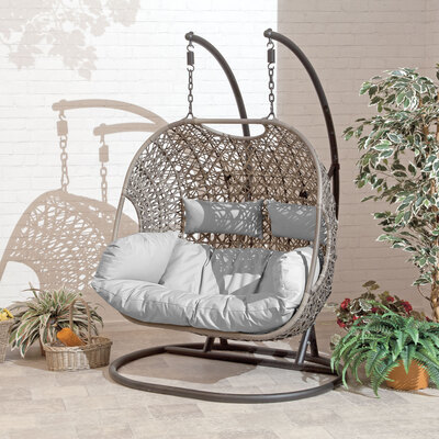 Brampton Double Cocoon Chair with Grey Cushion and Brown Rattan