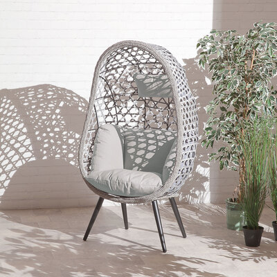 Naples Standing Garden Rattan Outdoor Chair Single with Grey Cushions