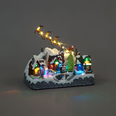 27cm LED Village With Santa & Sleigh Animated Scene