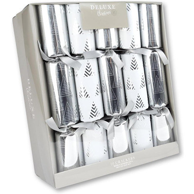 Box Of Ten Giant 14" Deluxe Silver Christmas Crackers
