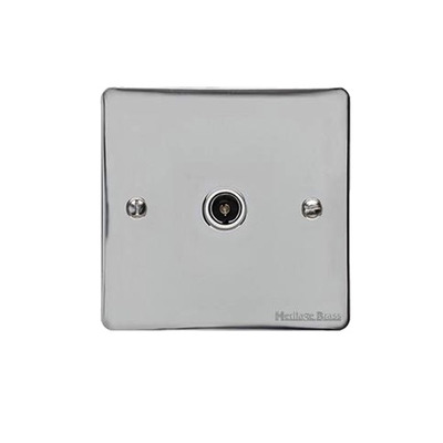 M Marcus Electrical Elite Flat Plate 1 Gang TV/Coaxial Sockets, Polished Chrome, Black Or White Trim - T02.921/923.PC POLISHED CHROME - ISOLATED, BLACK INSET TRIM