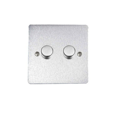 M Marcus Electrical Elite Flat Plate 2 Gang Dimmer Switches, Satin Chrome (Matt), 250 Watts OR 400 Watts - T03.972/250 SATIN CHROME (MATT) - 250 WATTS
