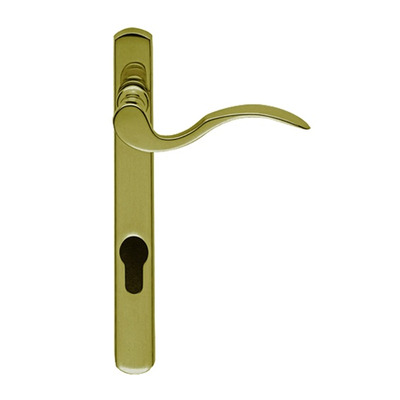 Carlisle Brass Scroll Narrow Plate, 92mm C/C, Euro Lock, Polished Brass Door Handles - M140NP92 (sold in pairs) RIGHT HAND - POLISHED BRASS