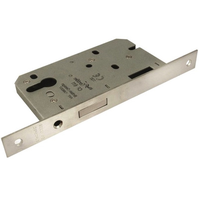 Eurospec DIN Euro Profile Deadlock (Contract), Satin Stainless Steel Or PVD Stainless Brass Finish - DLE0055EP SATIN STAINLESS STEEL (SQUARE)