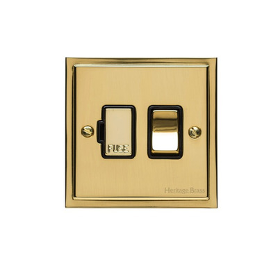 M Marcus Electrical Elite Stepped Plate Fused Spurs (Switched), Polished Brass, Black Or White Trim - S01.835.PB POLISHED BRASS - BLACK INSET TRIM