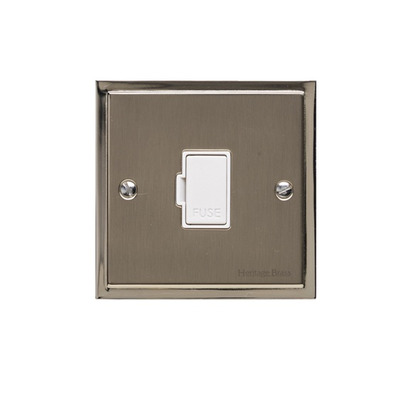 M Marcus Electrical Elite Stepped Plate Fused Spurs (Un-Switched), Satin Nickel Dual Finish, Black Or White Trim - S05.834.SN SATIN NICKEL DUAL FINISH - BLACK INSET TRIM