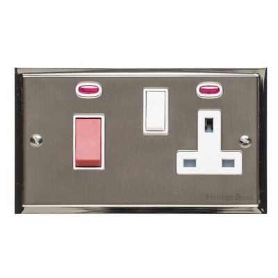 M Marcus Electrical Elite Stepped Plate Cooker Switches (With Socket & Neons), Satin Nickel Dual Finish, Black Or White Trim - S05.962.SN SATIN NICKEL DUAL FINISH - BLACK INSET TRIM