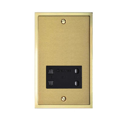 M Marcus Electrical Elite Stepped Plate Shaver Sockets (Dual Output), Satin Brass Dual Finish, Black Or White Trim - S04.985.SB SATIN BRASS DUAL FINISH - BLACK INSET TRIM