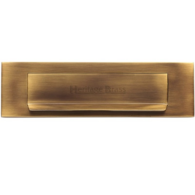 Heritage Brass Gravity Flap Letter Plate (280mm x 80mm), Antique Brass - V842-AT ANTIQUE BRASS - 280mm x 80mm