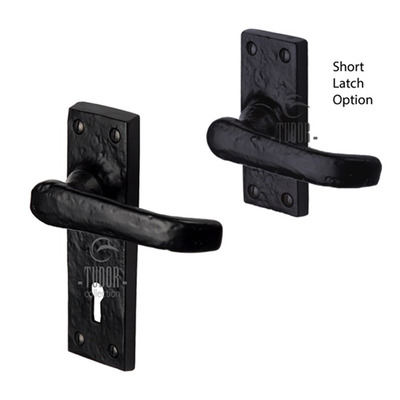 M Marcus Tudor Collection Windsor Door Handles, Rustic Black Iron - TC500 (sold in pairs) LOCK (WITH KEYHOLE) - 142mm x 42mm