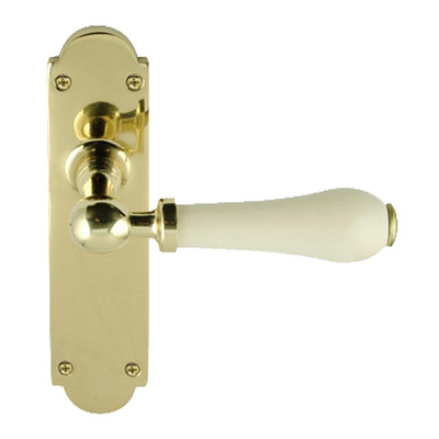 Chatsworth Cream Porcelain Door Handles, Polished Brass Backplate - PBBUL29-CRM (sold in pairs) LATCH