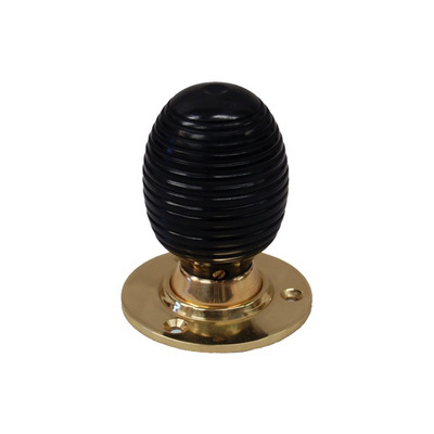 Chatsworth Beehive Ebony Wood Mortice Door Knobs, Polished Brass Backplate - BUL401-2-BLK (sold in pairs) BLACK WITH POLISHED BRASS BACKPLATE