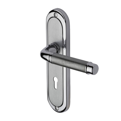Heritage Brass Saturn Apollo Finish, Polished Chrome & Satin Chrome Door Handles - SAT1000-AP (sold in pairs) LOCK (WITH KEYHOLE)